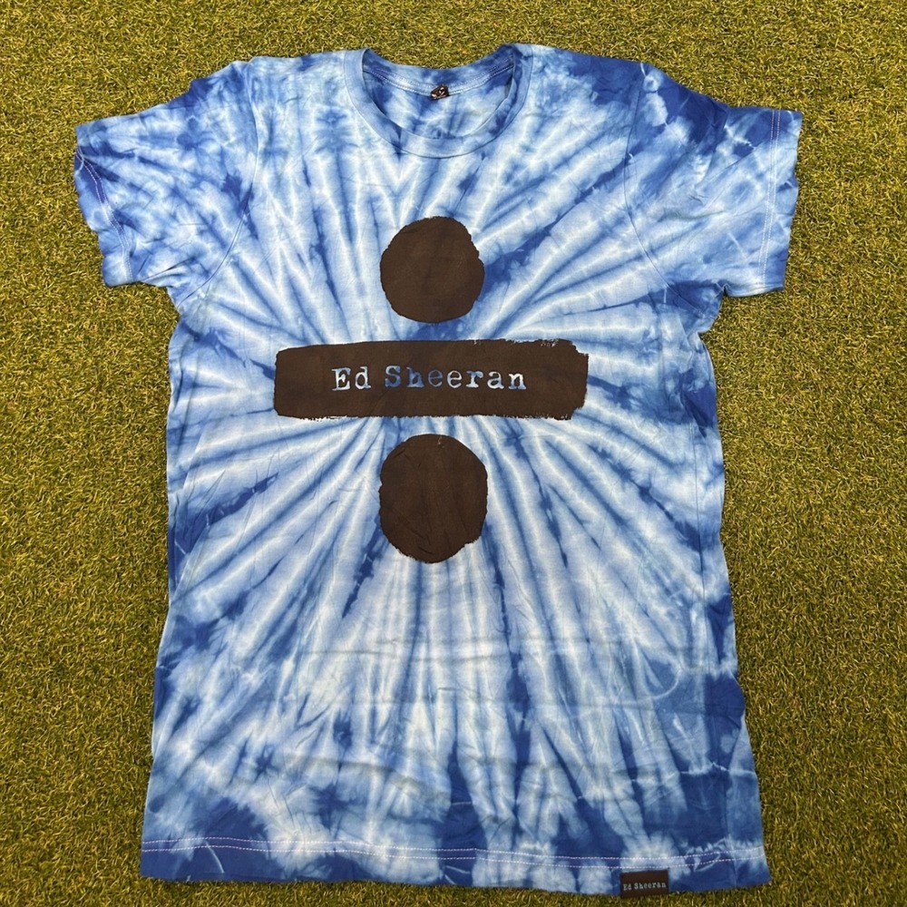 Ed Sheeran Divide Tour Tie Dye Graphic T-Shirt Blue White Concert Merch Medium